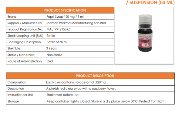 PARACETAMOL 120 MG IN 5 ML SYRUP / SUSPENSION (60 ML)