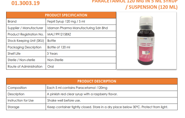 PARACETAMOL 120 MG IN 5 ML SYRUP / SUSPENSION (120 ML)