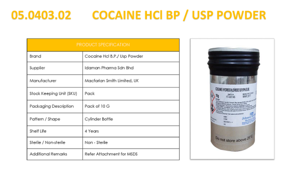 COCAINE HCl BP / USP POWDER