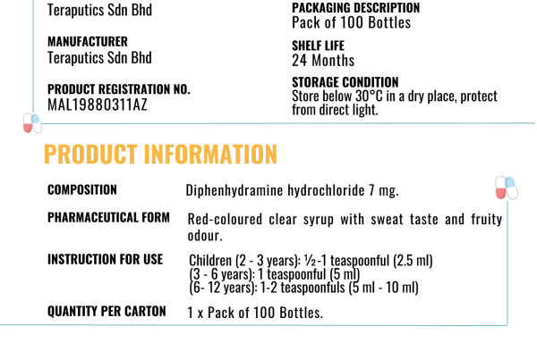 Diphenhydramine Hydrochloride 7 mg / 5 ml Expectorant (60 ml)