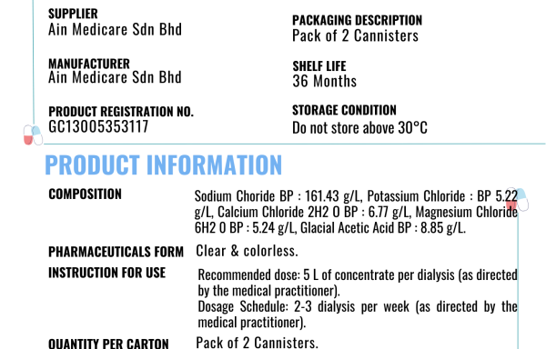 Haemodialysis Concentrate Acidic Component (10L Solution A) for Non-45X Mixing Ratio Solution A with Solution B